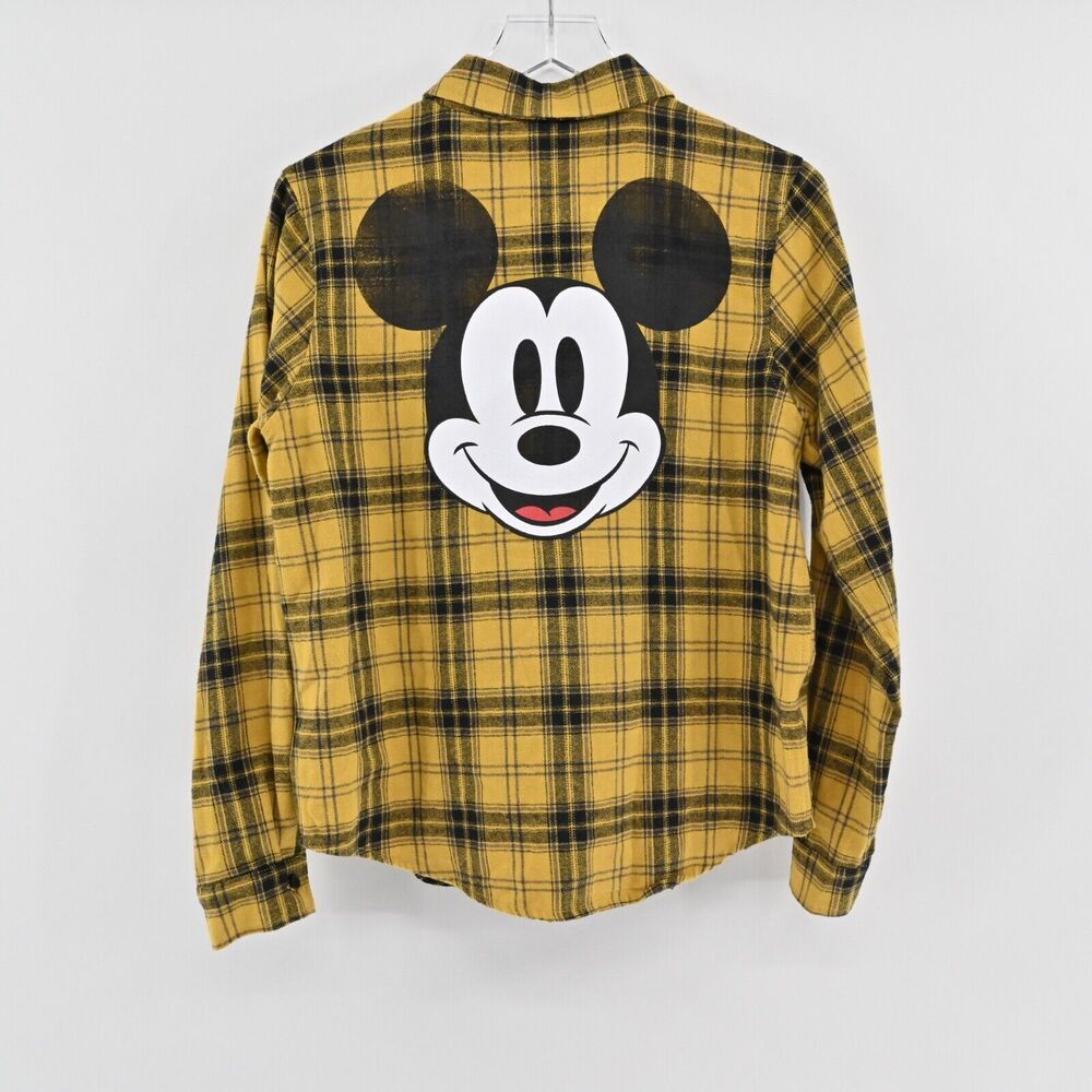 DISNEY Top‎ Womens Size XS Yellow Plaid Mickey Mouse Graphic 100% Cotton Flannel - Picture 5 of 13